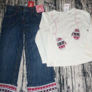 Gymboree Winter Snowflake 3T Shirt Adjustable Waist Jeans Outfit NWT.